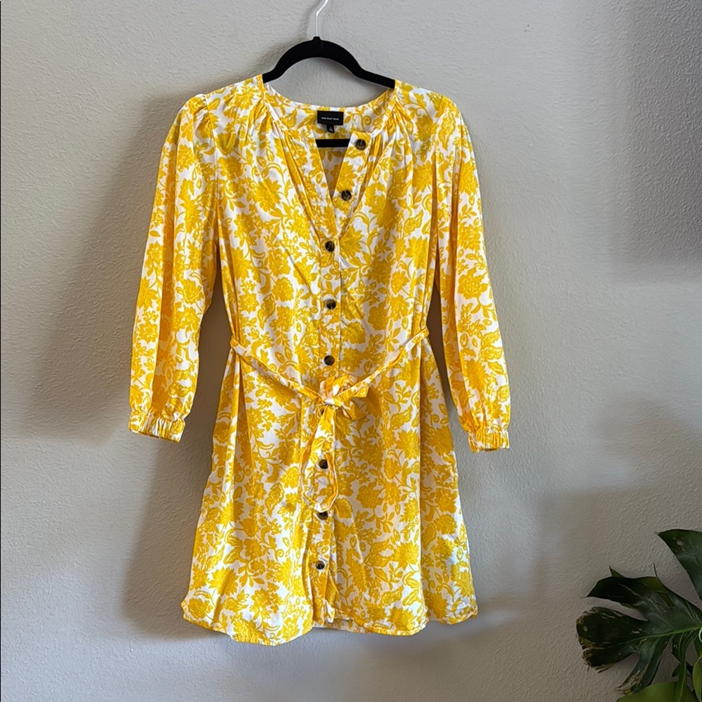 Yellow Floral Button-Down Dress